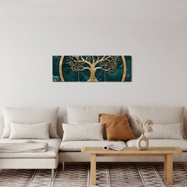 Slika – Zlatno drvo života u mramoru (sa satom) (90x30 cm)