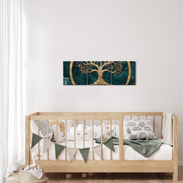 Slika – Zlatno drvo života u mramoru (sa satom) (90x30 cm)
