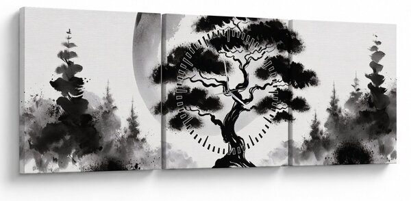 Slika – Crno-bijeli bonsai (sa satom) (90x30 cm)