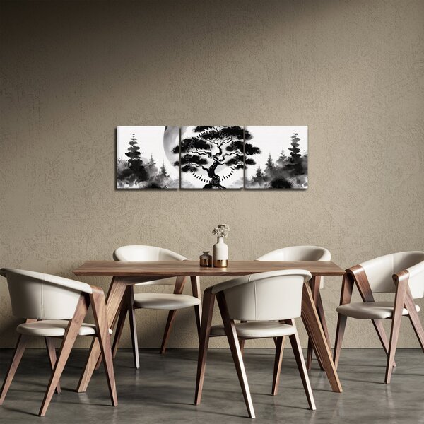 Slika – Crno-bijeli bonsai (sa satom) (90x30 cm)