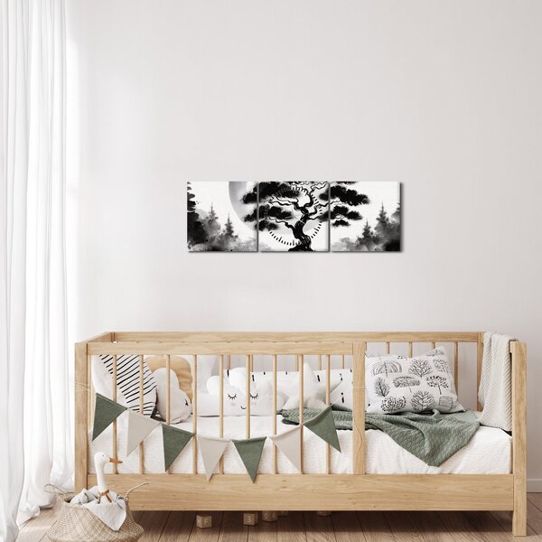 Slika – Crno-bijeli bonsai (sa satom) (90x30 cm)