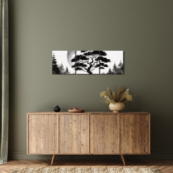 Slika – Crno-bijeli bonsai (sa satom) (90x30 cm)