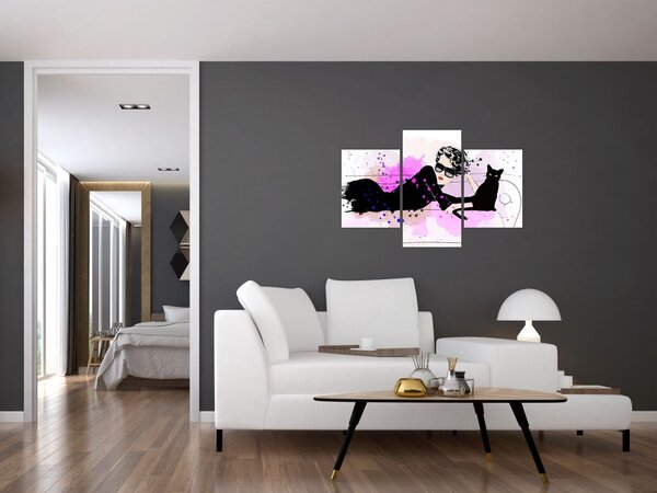 Slika - Ženska s črno mačko (90x60 cm)
