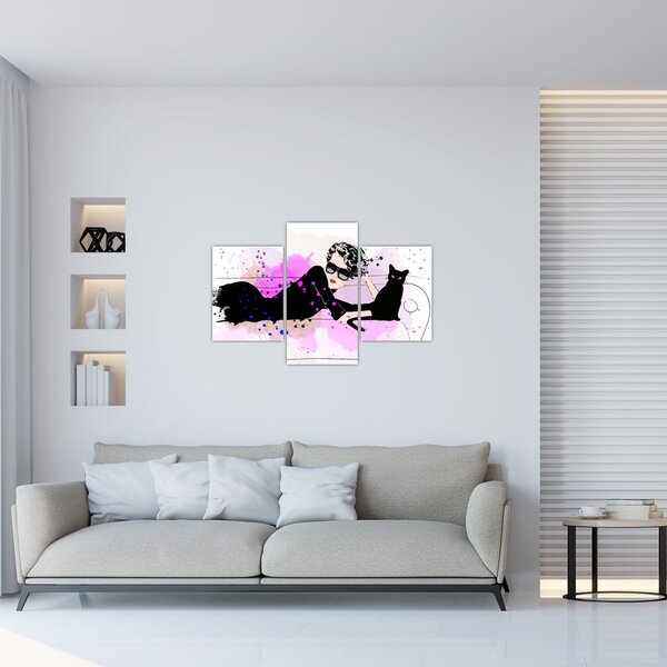 Slika - Ženska s črno mačko (90x60 cm)