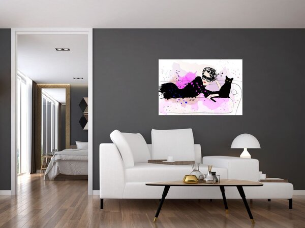 Slika - Ženska s črno mačko (90x60 cm)