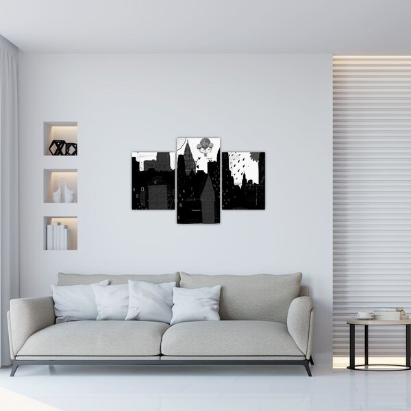 Slika - Mesto z napisi in vzorci (90x60 cm)