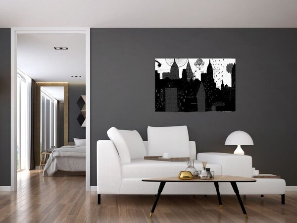 Slika - Mesto z napisi in vzorci (90x60 cm)