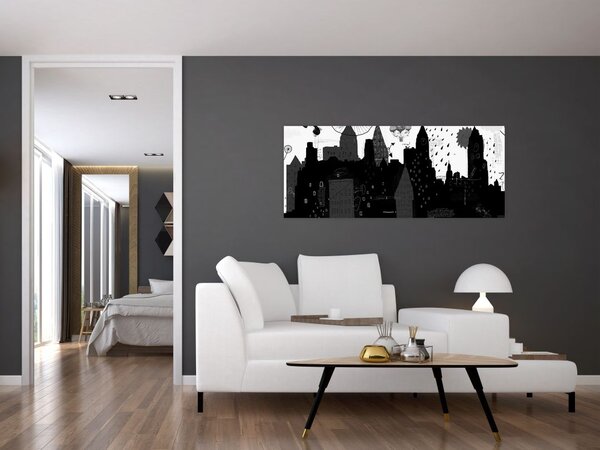Slika - Mesto z napisi in vzorci (120x50 cm)