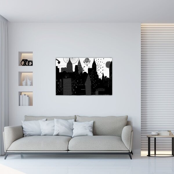 Slika - Mesto z napisi in vzorci (90x60 cm)