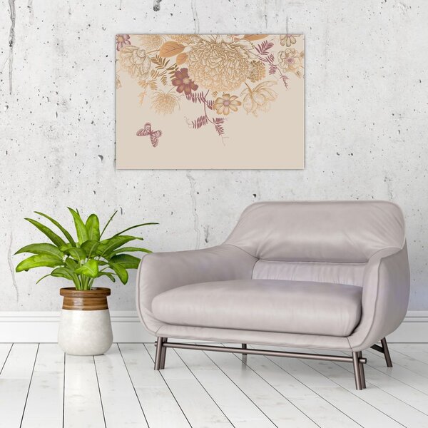 Slika - Vintage rože in metulji (70x50 cm)