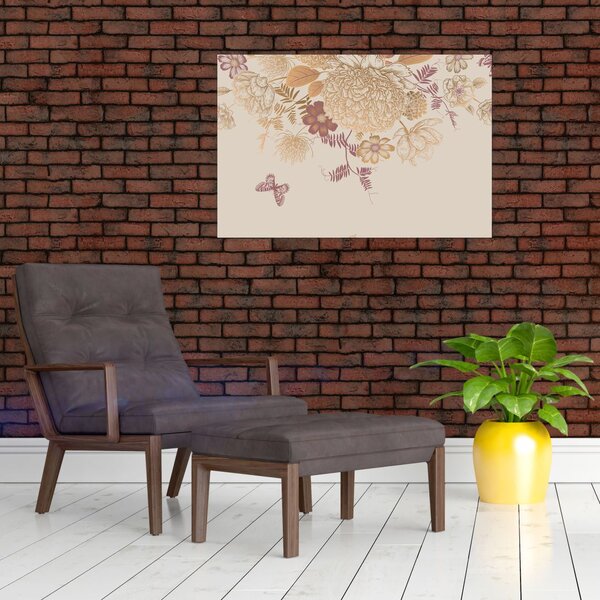 Slika - Vintage rože in metulji (90x60 cm)