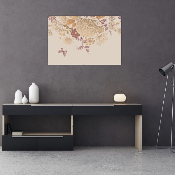 Slika - Vintage rože in metulji (90x60 cm)