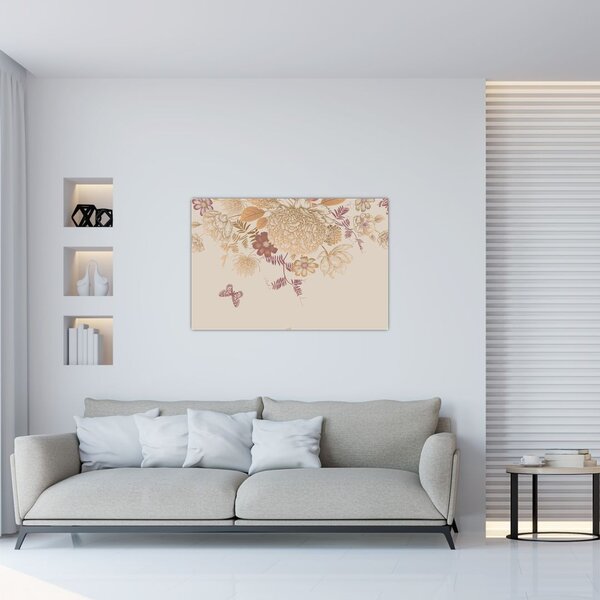 Slika - Vintage rože in metulji (90x60 cm)