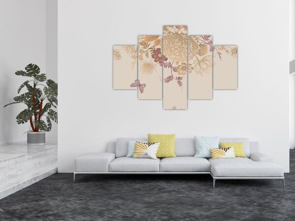 Slika - Vintage rože in metulji (150x105 cm)