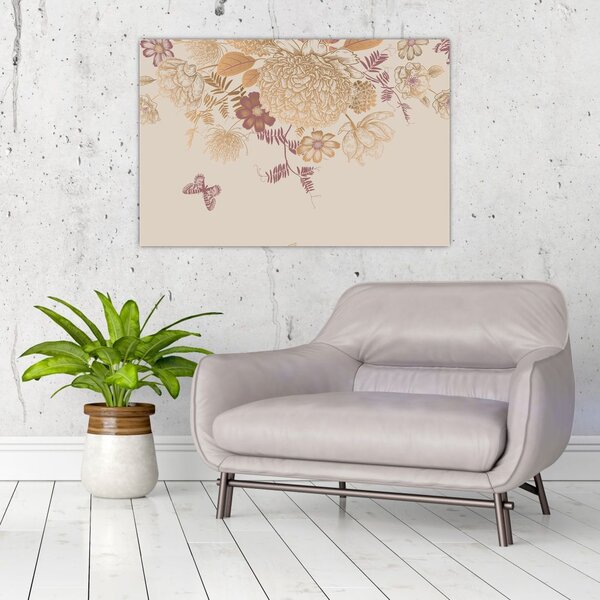 Slika - Vintage rože in metulji (90x60 cm)
