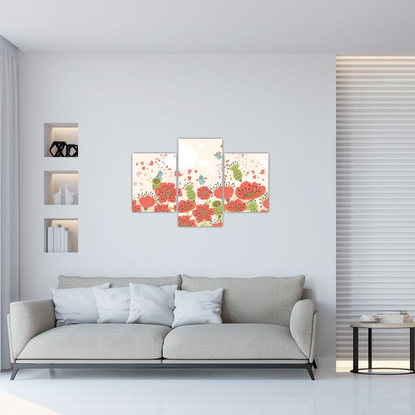 Slika - Ptice na cvetočem travniku (90x60 cm)