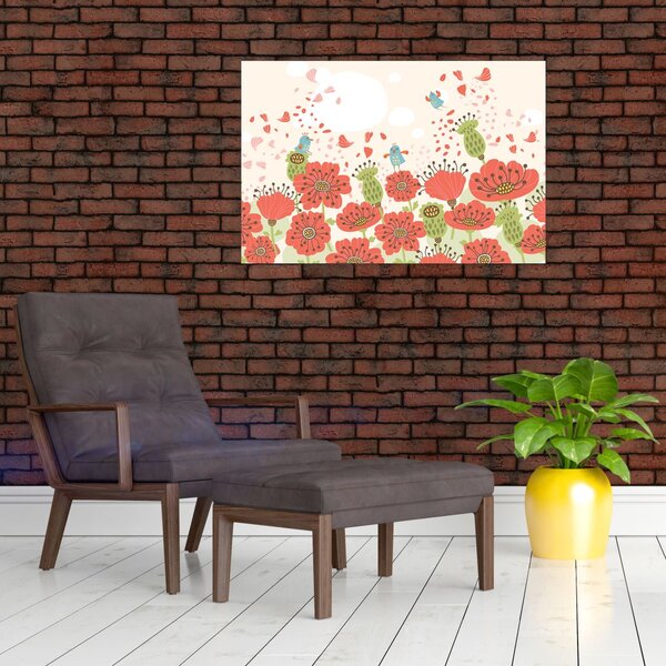 Slika - Ptice na cvetočem travniku (90x60 cm)