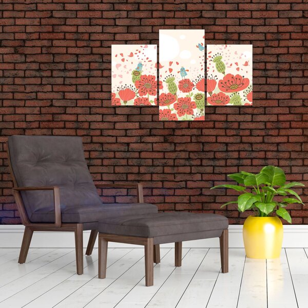 Slika - Ptice na cvetočem travniku (90x60 cm)