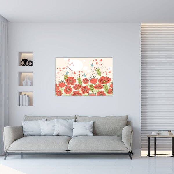 Slika - Ptice na cvetočem travniku (90x60 cm)