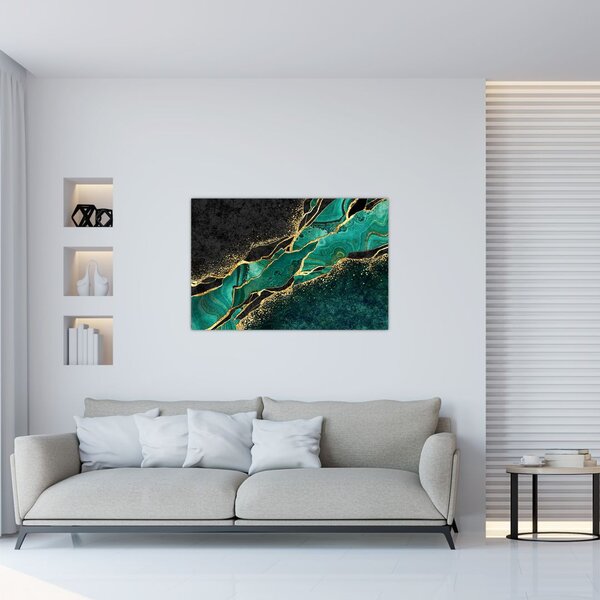 Slika - Oljno-zlato marmoriranje (90x60 cm)