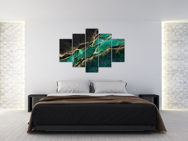 Slika - Oljno-zlato marmoriranje (150x105 cm)