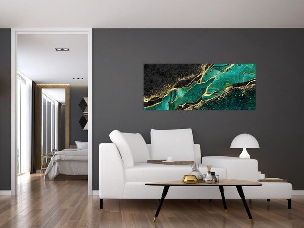 Slika - Oljno-zlato marmoriranje (120x50 cm)