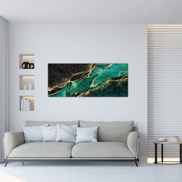 Slika - Oljno-zlato marmoriranje (120x50 cm)