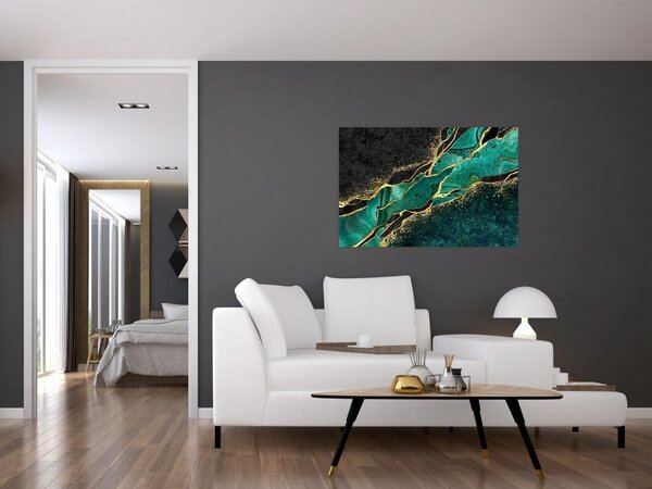 Slika - Oljno-zlato marmoriranje (90x60 cm)