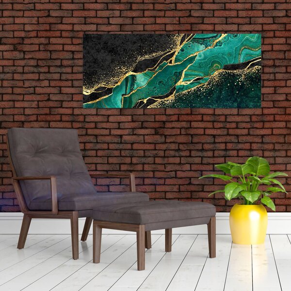 Slika - Oljno-zlato marmoriranje (120x50 cm)