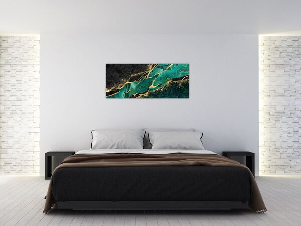 Slika - Oljno-zlato marmoriranje (120x50 cm)
