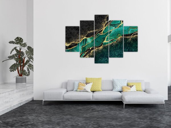 Slika - Oljno-zlato marmoriranje (150x105 cm)