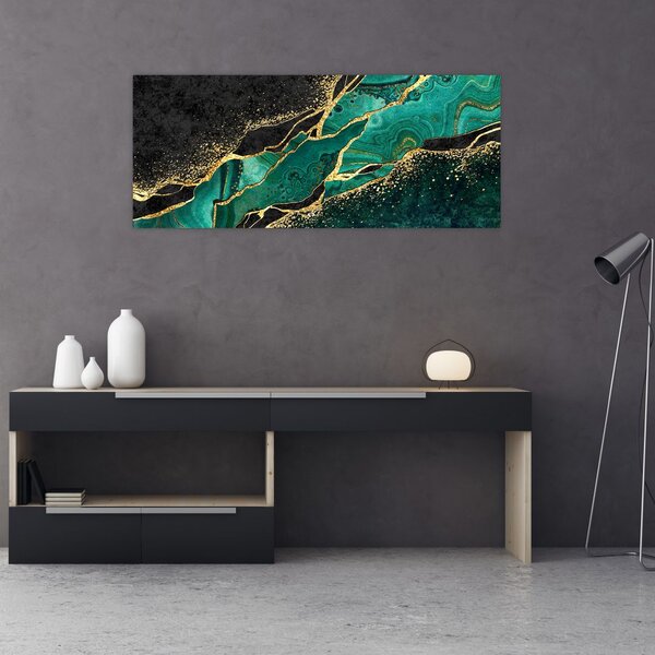 Slika - Oljno-zlato marmoriranje (120x50 cm)