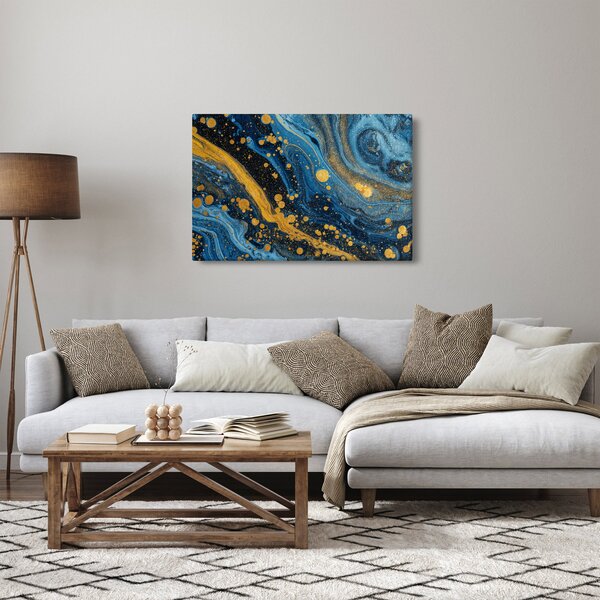 Slika - Plava apstrakcija sa zlatom (90x60 cm)
