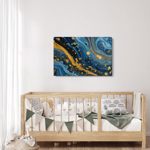 Slika - Plava apstrakcija sa zlatom (90x60 cm)