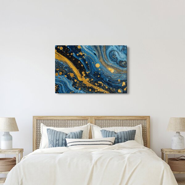 Slika - Plava apstrakcija sa zlatom (90x60 cm)
