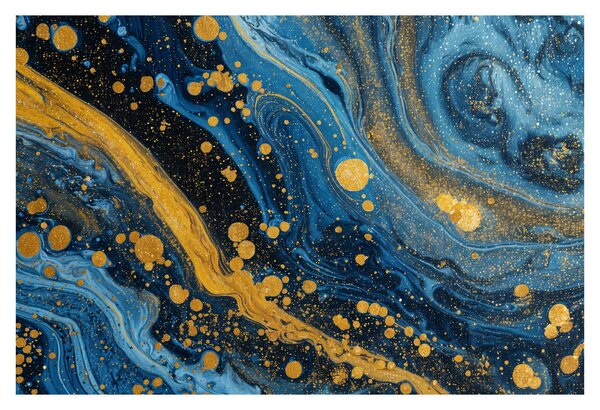 Slika - Plava apstrakcija sa zlatom (90x60 cm)