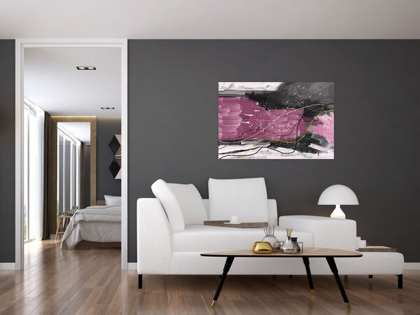 Slika - Roza in črna abstrakcija (90x60 cm)