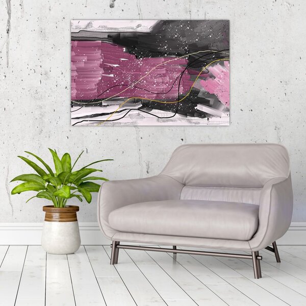 Slika - Roza in črna abstrakcija (90x60 cm)