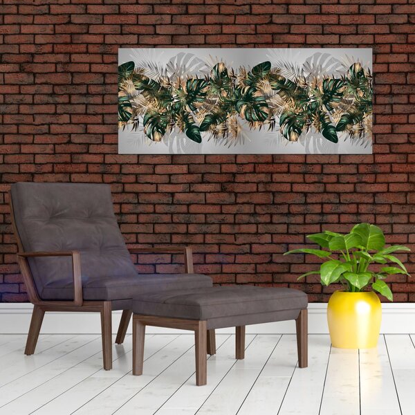 Slika - Zlato zeleni tropski listi (120x50 cm)