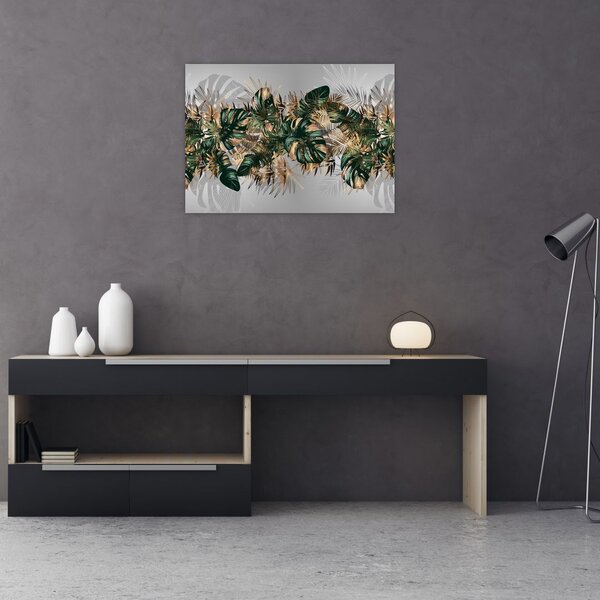 Slika - Zlato zeleni tropski listi (70x50 cm)
