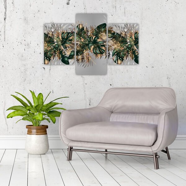Slika - Zlato zeleni tropski listi (90x60 cm)