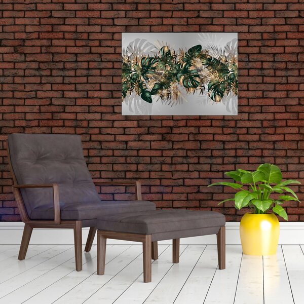 Slika - Zlato zeleni tropski listi (70x50 cm)