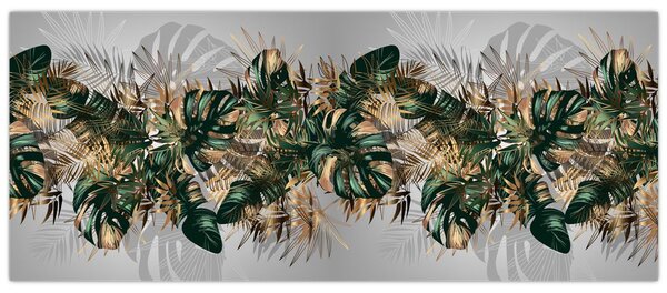 Slika - Zlato zeleni tropski listi (120x50 cm)