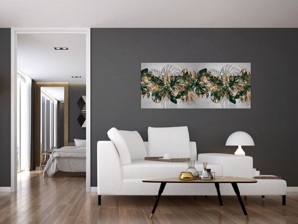 Slika - Zlato zeleni tropski listi (120x50 cm)