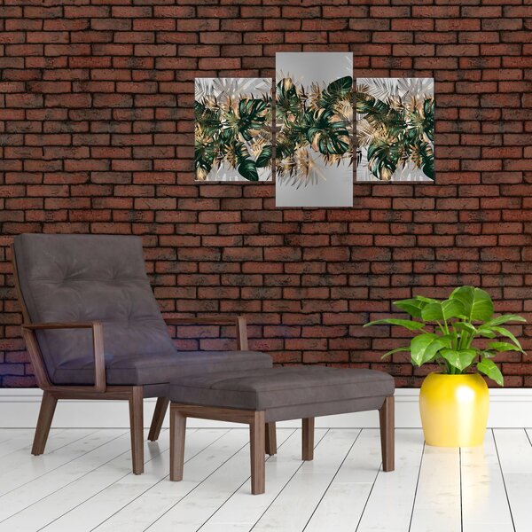 Slika - Zlato zeleni tropski listi (90x60 cm)