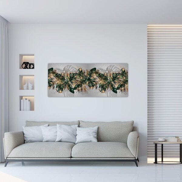 Slika - Zlato zeleni tropski listi (120x50 cm)