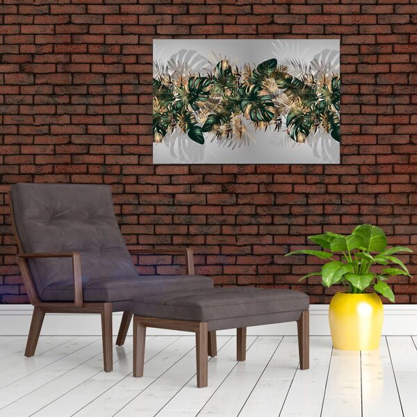 Slika - Zlato zeleni tropski listi (90x60 cm)