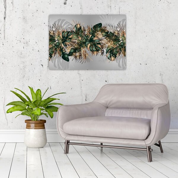 Slika - Zlato zeleni tropski listi (70x50 cm)