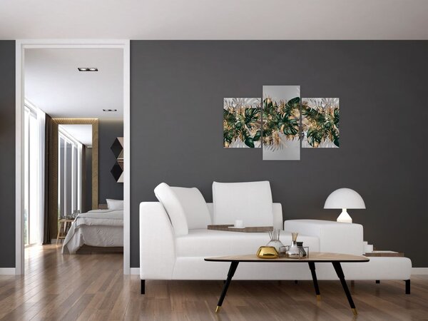 Slika - Zlato zeleni tropski listi (90x60 cm)