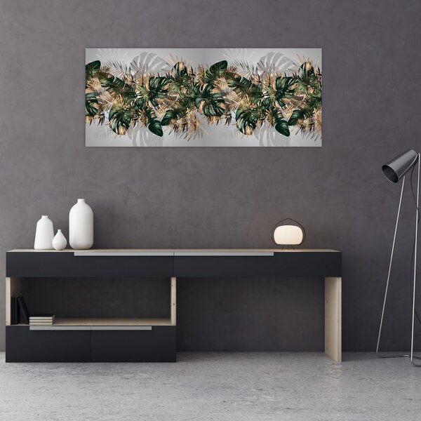 Slika - Zlato zeleni tropski listi (120x50 cm)